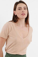 Tee-shirt V beige