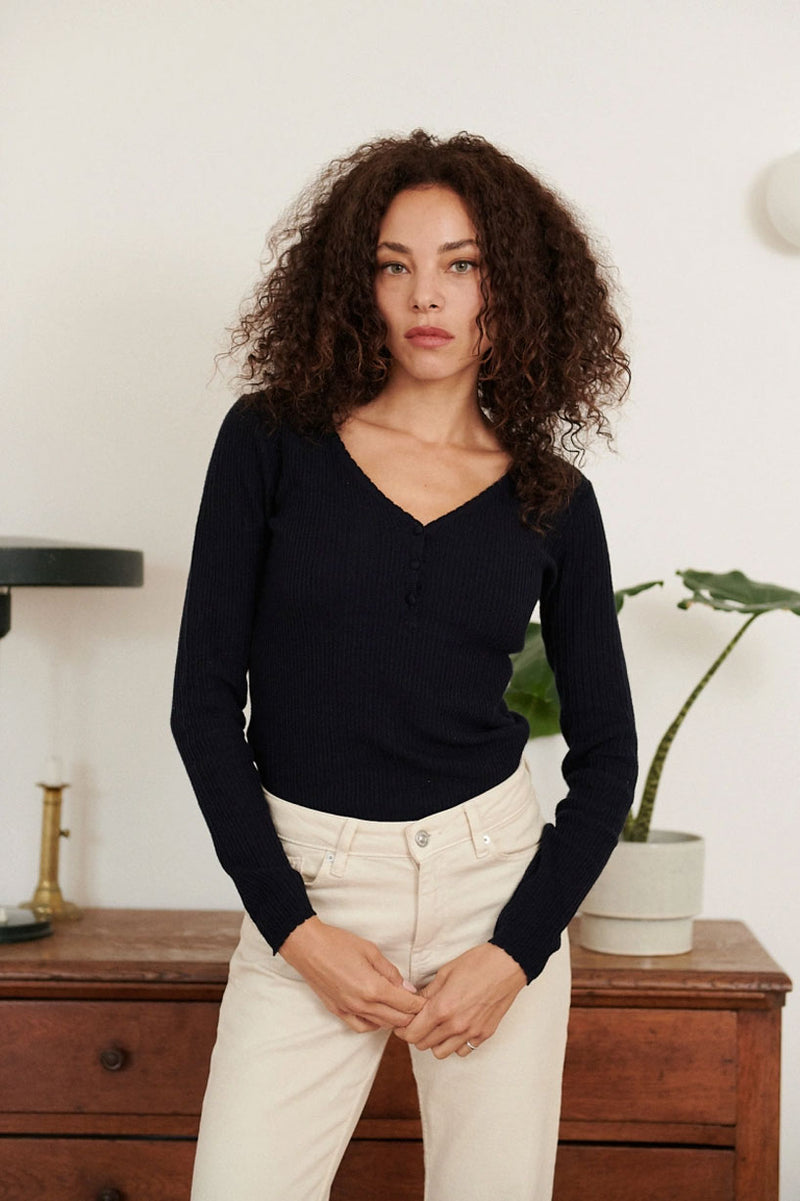 Maille coton & laine, marine